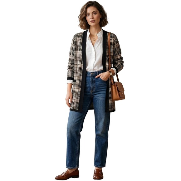 Lety & Me Sweaters - Lety & Me Glen Plaid Open Front Duster Cardigan Large Stitch Fix NWT